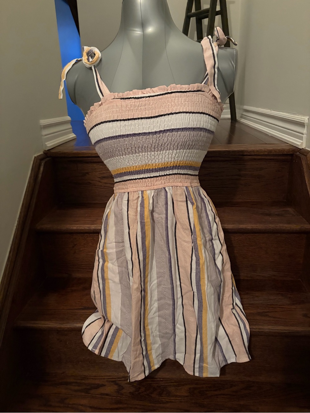 ILLA ILLA Pink Striped Smocked Mini Dress